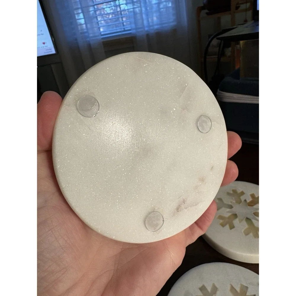 Marble Coasters - Mother of Pearl Snowflake Inlay - Set of 4 Christmas Holiday